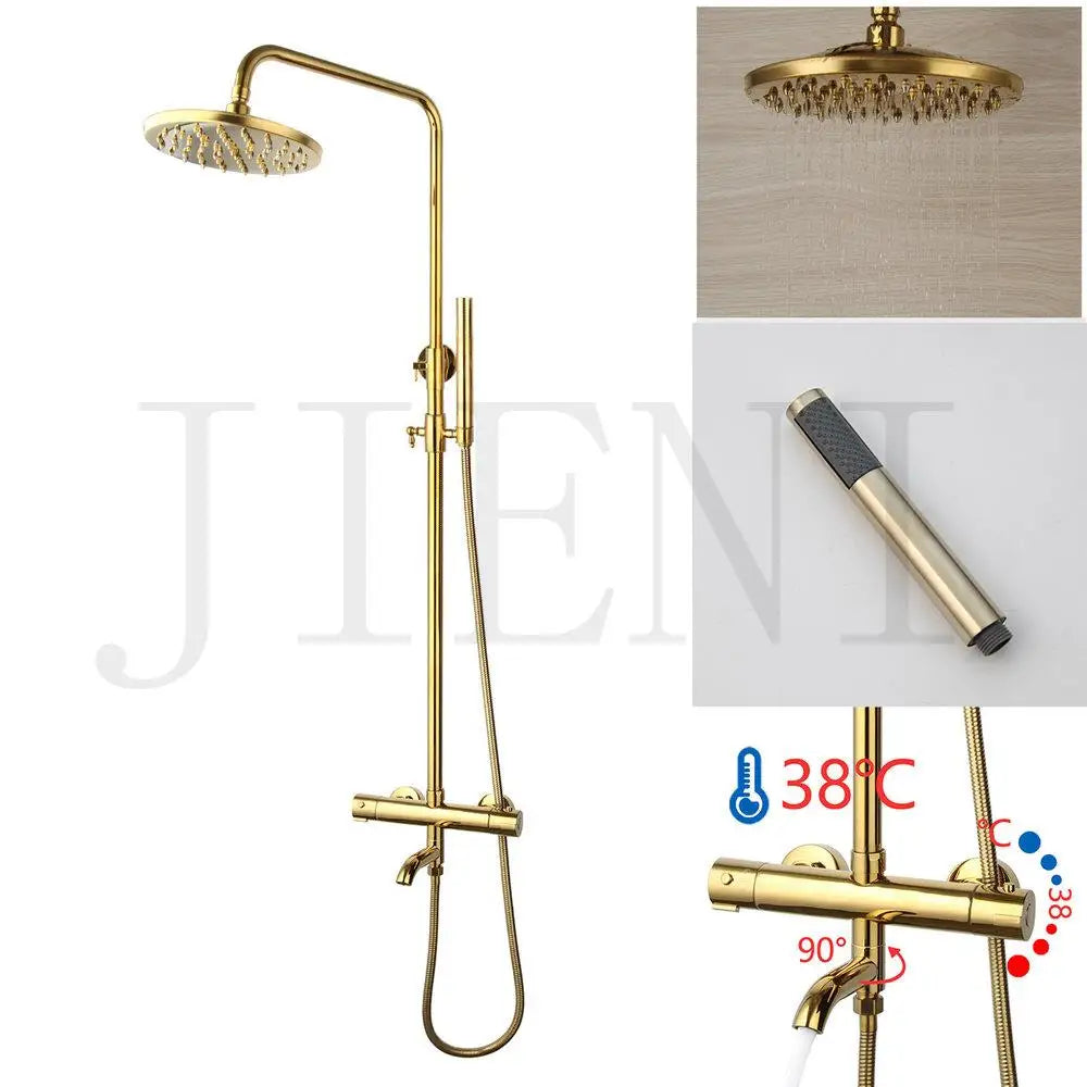 DecorBites™ Gold Plated Thermostatic Shower Faucet Set with 8" Rainfall Head