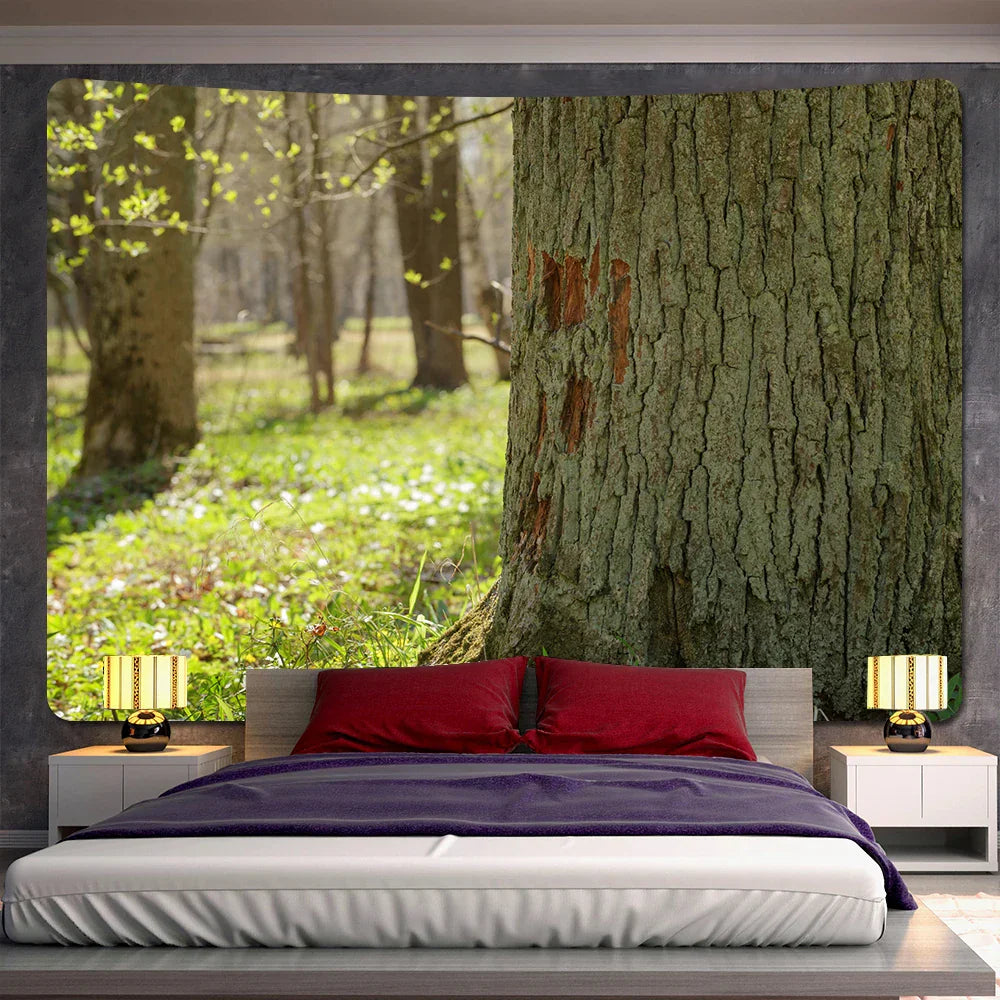 DecorBites™ Forest View Tapestry: Psychedelic Mandala Wall Decor & Beach Towel