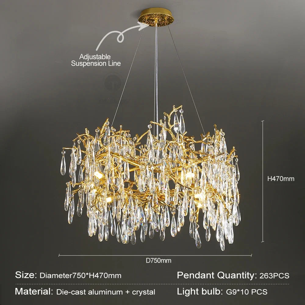 Golden Crystal Long Chandelier