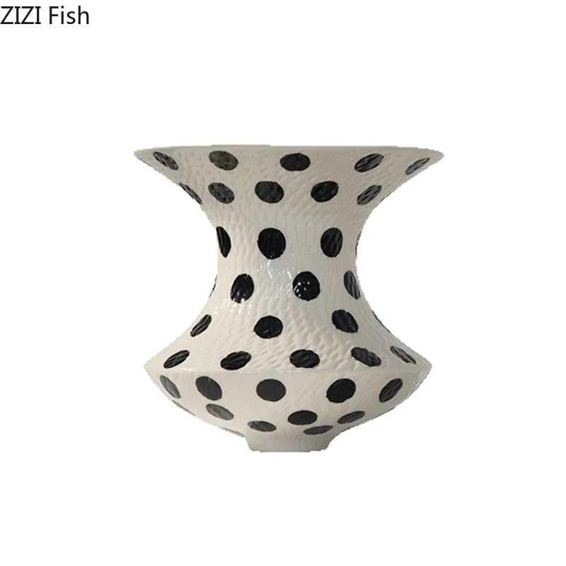 DecorBites™ Black Polka Dot Ceramic Vase for Table Flower Arrangement and Room Decor