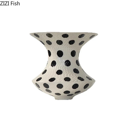 DecorBites™ Black Polka Dot Ceramic Vase for Table Flower Arrangement and Room Decor