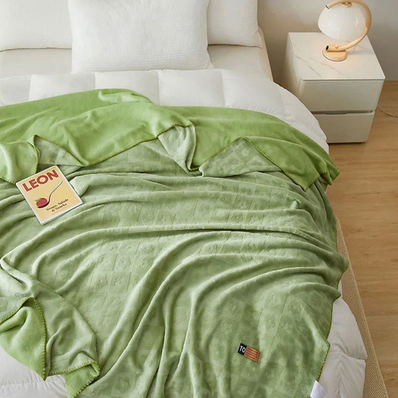 DecorBites™ Jacquard Milk Velvet Air Conditioning Blanket | All Seasons Warmth & Travel Shawl