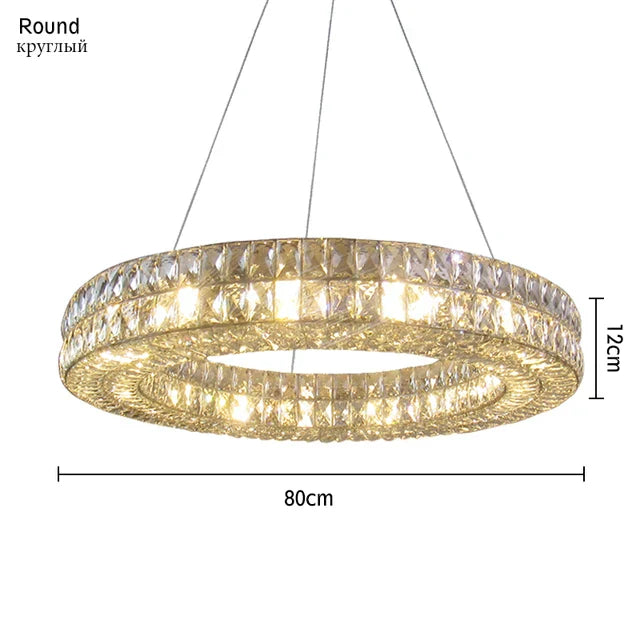 Gold Crystal Ring Chandelier Long L110cm