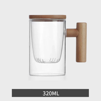 DecorBites™ Glass Tea Cup Set with Wood Handle for Puer, Heat Resistant Kung Fu Style