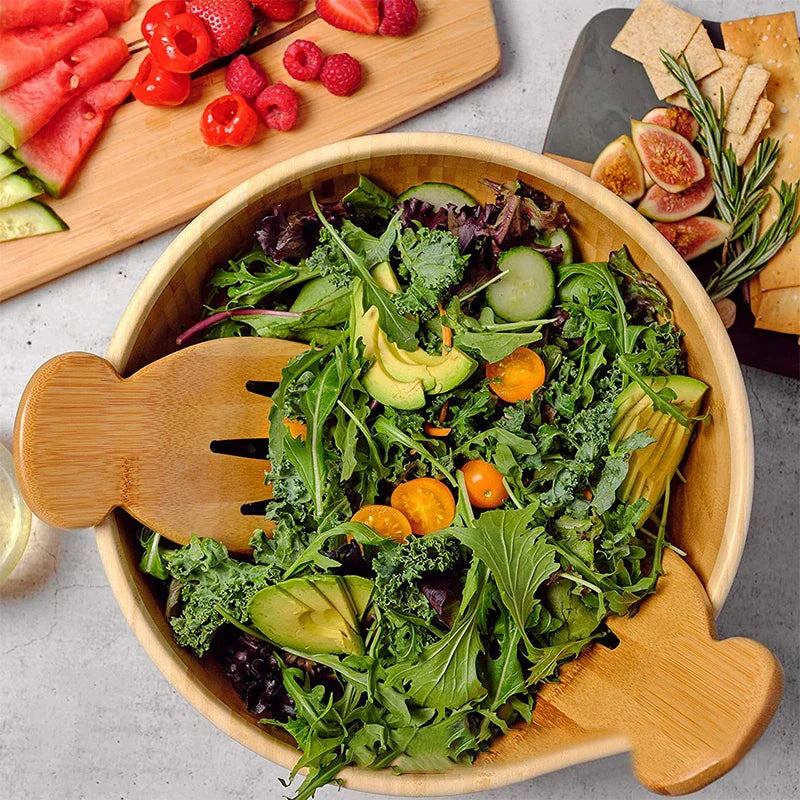 DecorBites™ Bamboo Salad Hands and Spoon Set for Kitchen Gadget Use