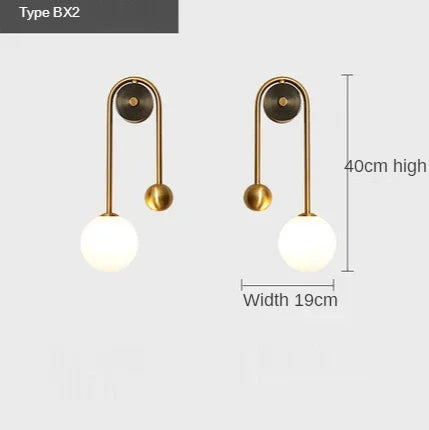 DecorBites™ Glass Ball LED Wall Lamp in Gold Iron for Modern Bedroom and Study Lighting