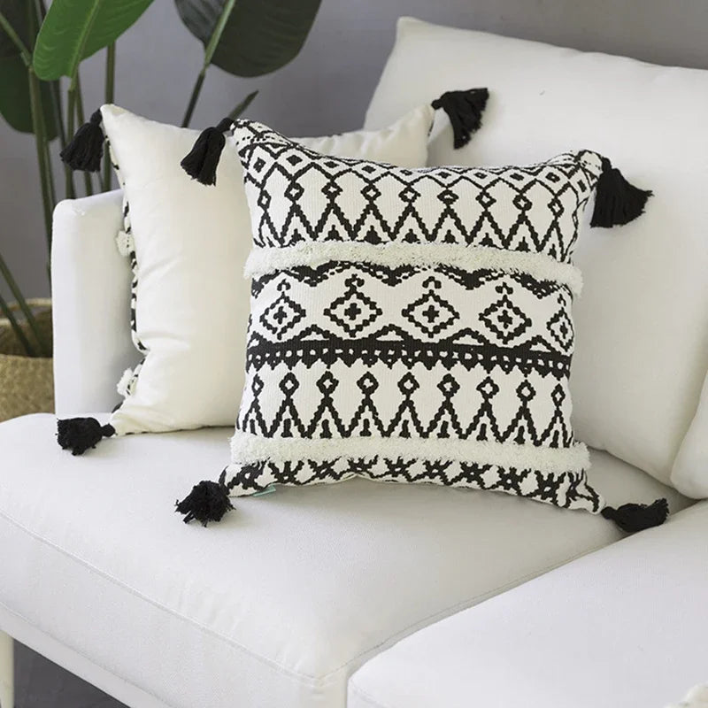 DecorBites™ Geometric Tufted Cotton Woven Cushion Cover 45x45cm for Home Sofa Bed Decor
