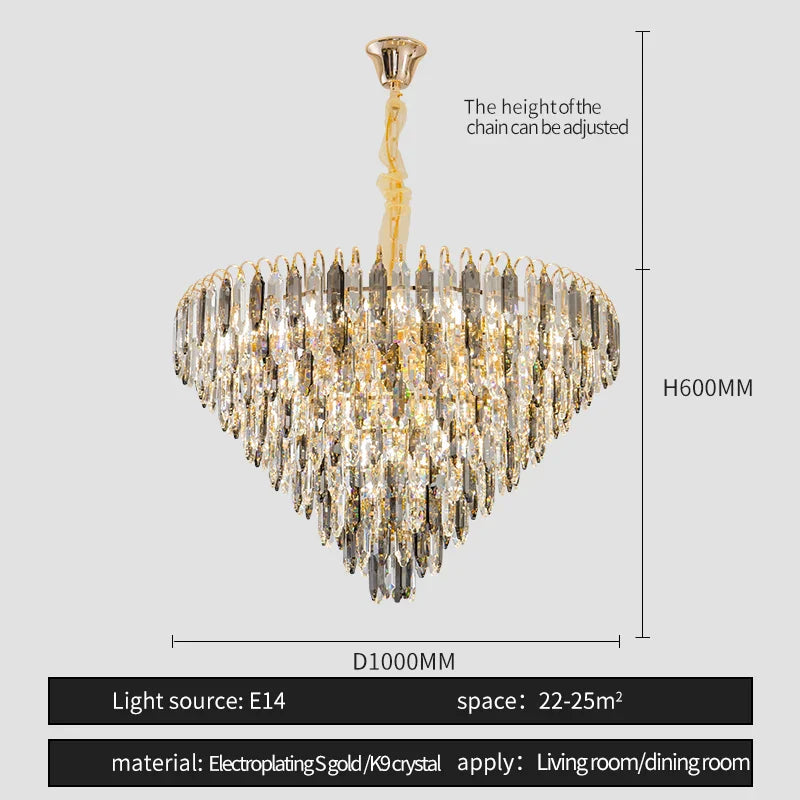 DecorBites™ Crystal Chandelier: Modern Luxury Round Main Lamp for Living Room & Staircase