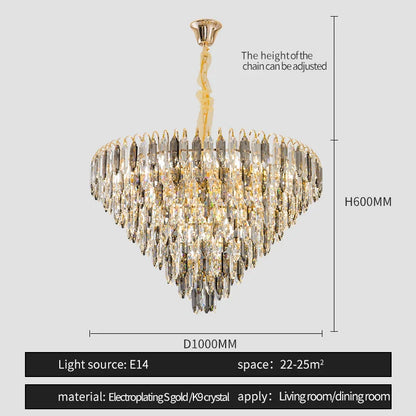 DecorBites™ Crystal Chandelier: Modern Luxury Round Main Lamp for Living Room & Staircase