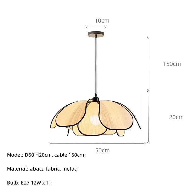 DecorBites™ Creamy Abaca Fabric Led Pendant Light - Nordic French Wabi Sabi Suspend Lamp