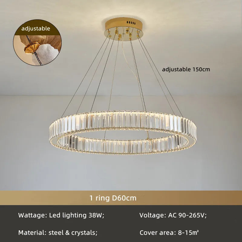 DecorBites™ Crystal Circle LED Chandelier: Nordic Modern Stairs Pendant Lighting with Dimmable LED for Living Room