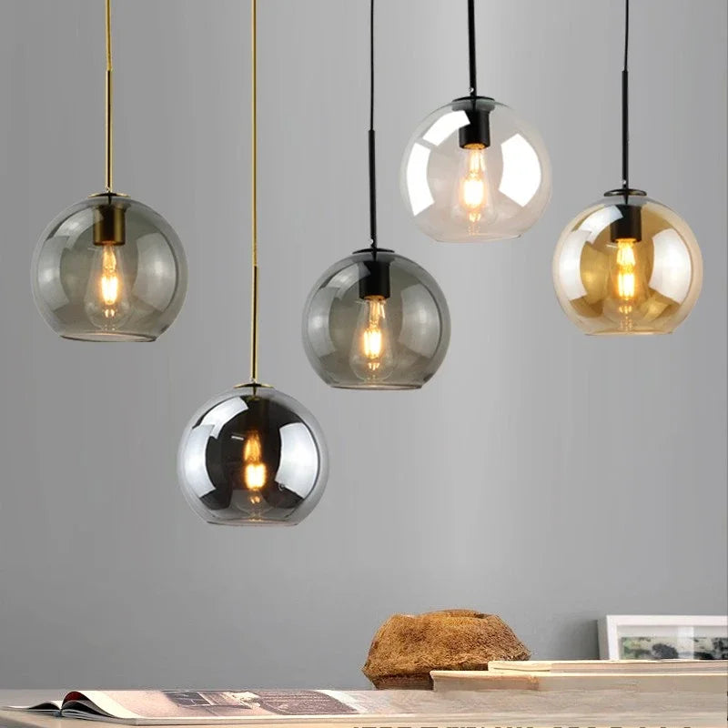 Smoky Gray Glass Globe Pendant Light With Iron Finish