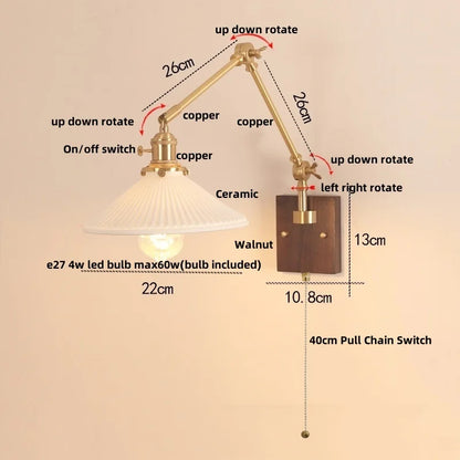 DecorBites™ Cube Glass LED Wall Sconce Walnut Wood 2 Arms Rotatable Mirror Light
