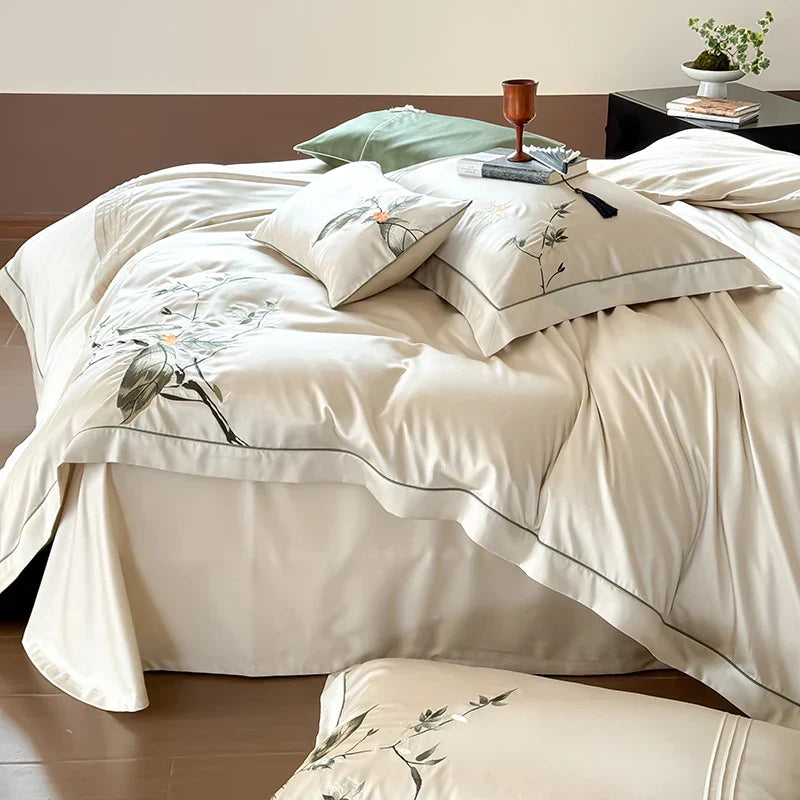 DecorBites™ Deluxe Lyocell Cotton Embroidery Bedding Set - Soft, Silky, Breathable Luxury Bed Set