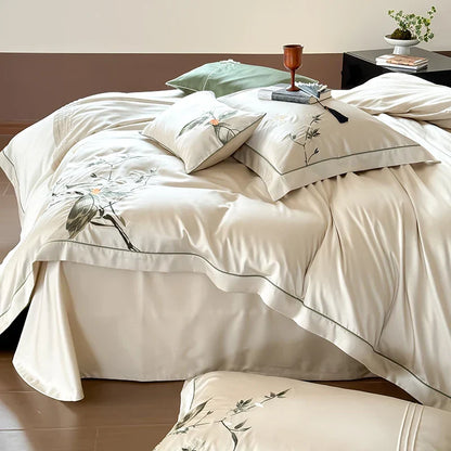 DecorBites™ Deluxe Lyocell Cotton Embroidery Bedding Set - Soft, Silky, Breathable Luxury Bed Set