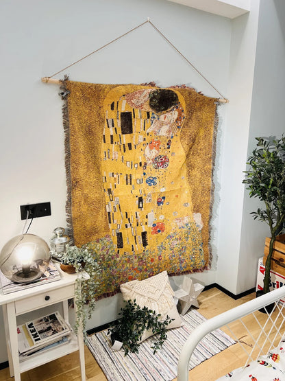 DecorBites™ Gustav Klimt The Kiss Art Pattern Cotton Fabric Blanket