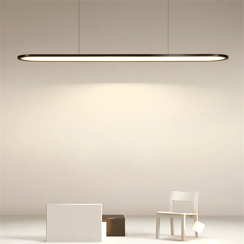 Minimalist DecorBites LED pendant light with sleek black frame and warm white illumination for modern indoor decor