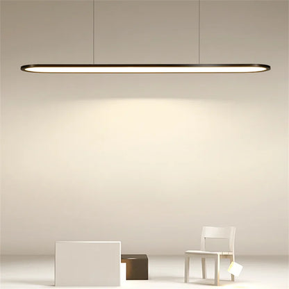 Minimalist DecorBites LED pendant light with sleek black frame and warm white illumination for modern indoor decor