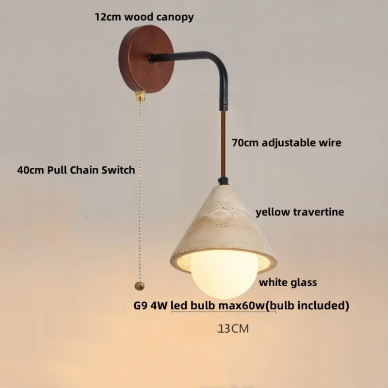 DecorBites™ LED White Glass Wall Light Fixture Modern Pull Chain Switch Bedside Sconce