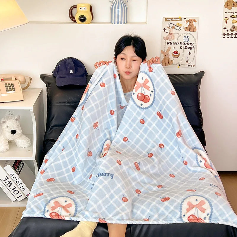 DecorBites™ Double-Sided Thin Velvet Printed Blanket for Adults - Spring Autumn Bedding & Sofa Decor