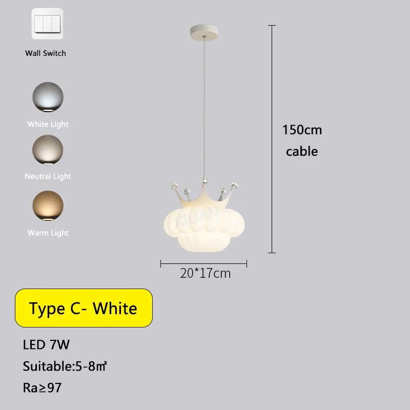 DecorBites™ Gold Crown Pendant Light: Luxe Cloud Hanging Lamp for Children's Bedroom and Living Room