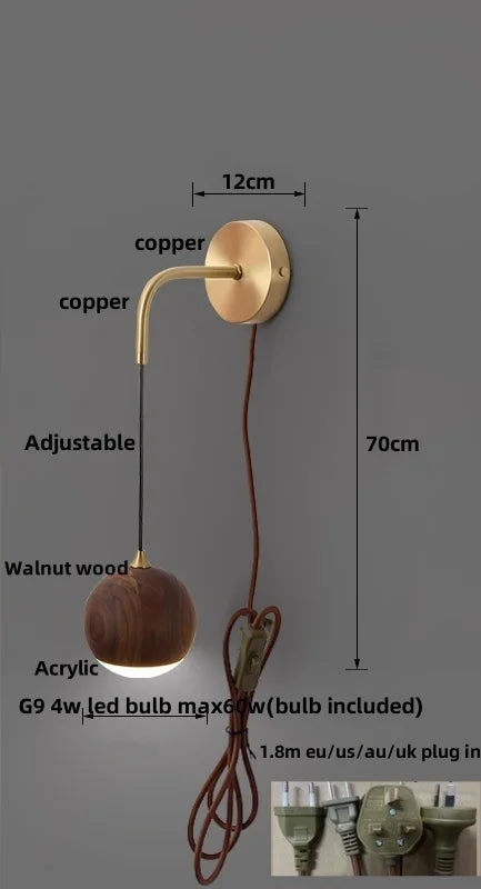DecorBites™ Adjustable Walnut Wood LED Wall Sconce | Nordic Bedroom Lamparas with Acrylic | Simple Aisle Décor