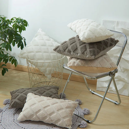 DecorBites™ Geometric Diamond Pattern Plush Cushion Cover for Stylish Home Decor