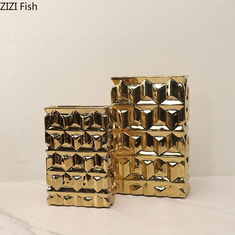 Gold Ceramic Square Vase