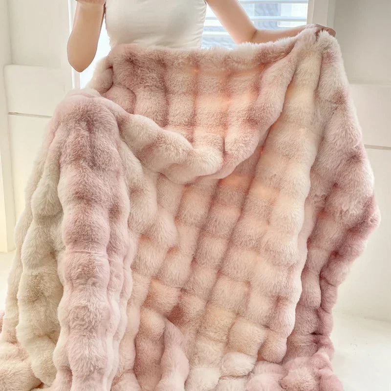 DecorBites™ Gradient Pink Double Layer Faux Fur Winter Blanket