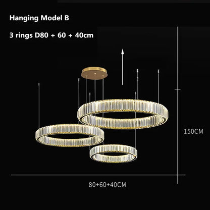DecorBites™ Crystal LED Ring Chandelier - Luxury Villa Stair Pendant Fixture