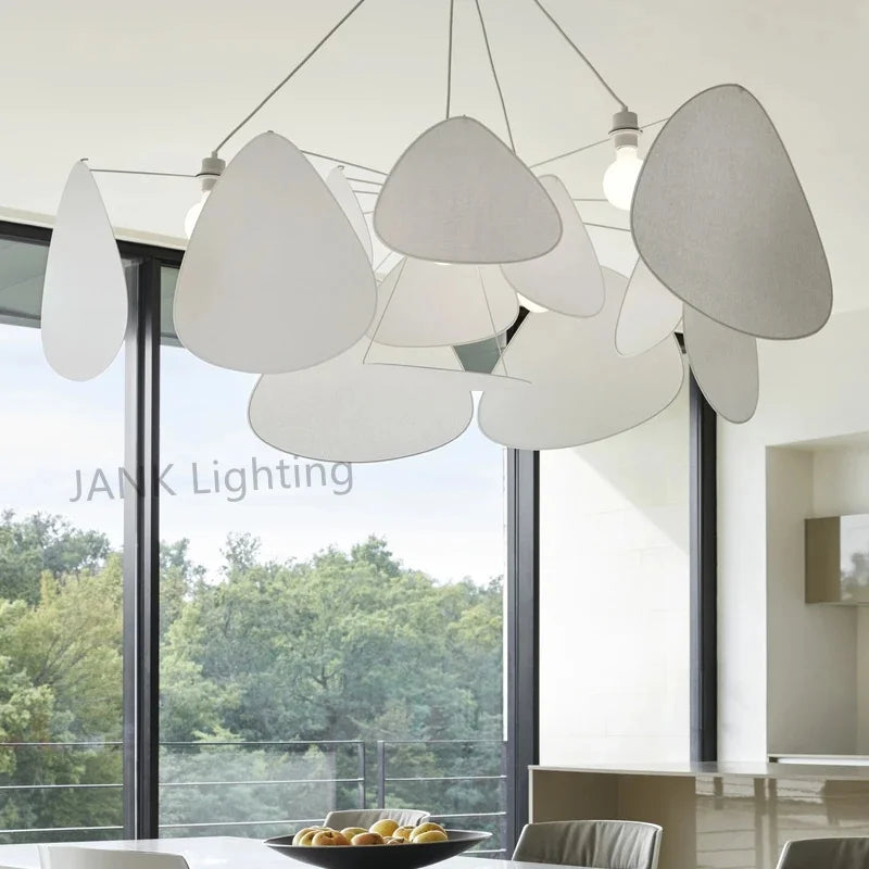 White Fabric Grid Chandelier