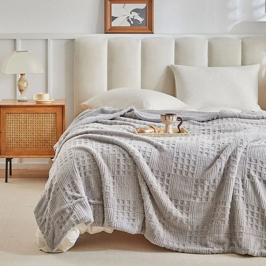 DecorBites™ Double-Layer Coral Fleece Blanket: High-Quality, Solid Color, Cozy Lamb Wool for Bed, Sofa
