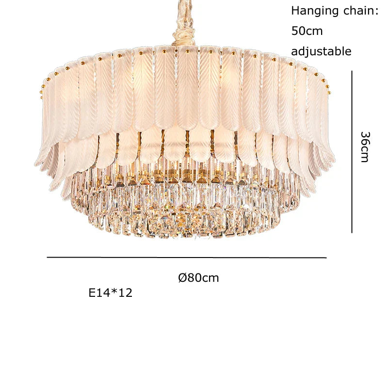Gold Crystal Round Chandelier Polished Steel 100cm
