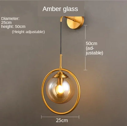 DecorBites™ Glass Ball Wall Sconce Light Fixture Golden Bedside Lamp for Home Decor