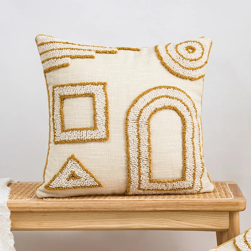 DecorBites™ Geometric Tufted Cotton Canvas Embroidered Pillow Covers for Home Decor