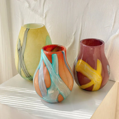 DecorBites™ Irregular Geometric Graffiti Glass Vase for Floral Arrangement and Home Decoration