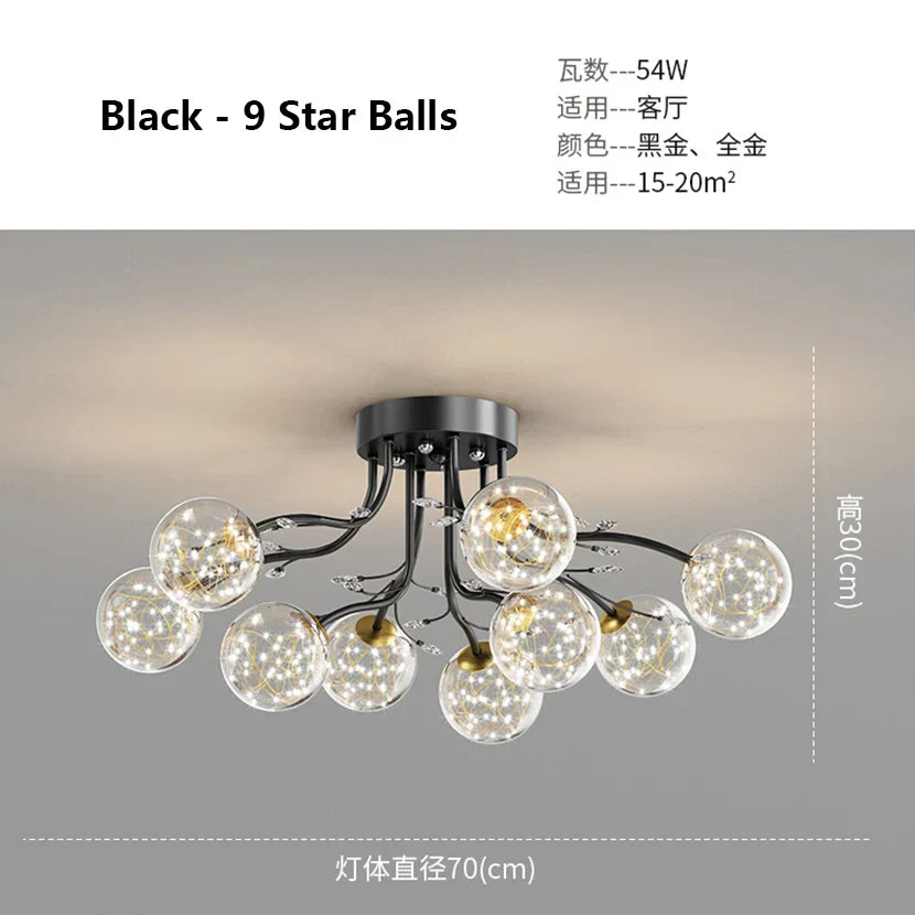 DecorBites™ Glass Bubble Ball LED Ceiling Light in Black Gold Crystal for Bedroom & Living Room