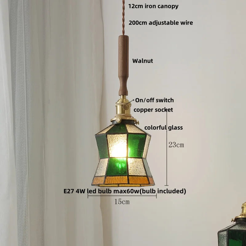 Amber Glass Pendant Light Walnut Accent Bar Style