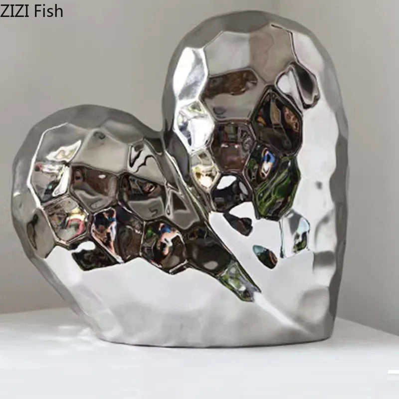 DecorBites™ Golden Heart Ceramic Statue: Minimalist Modern Home Decor Ornament