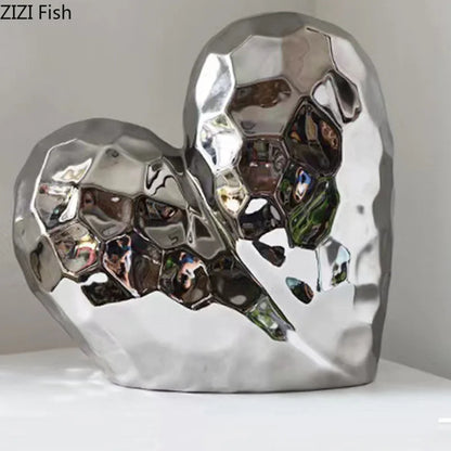 DecorBites™ Golden Heart Ceramic Statue: Minimalist Modern Home Decor Ornament