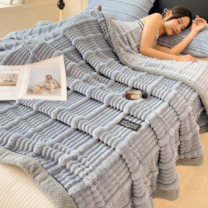 DecorBites™ Cozy Faux Rabbit Plush Blanket, Nordic Style, Thick & Warm, Super Soft Nap Shawl