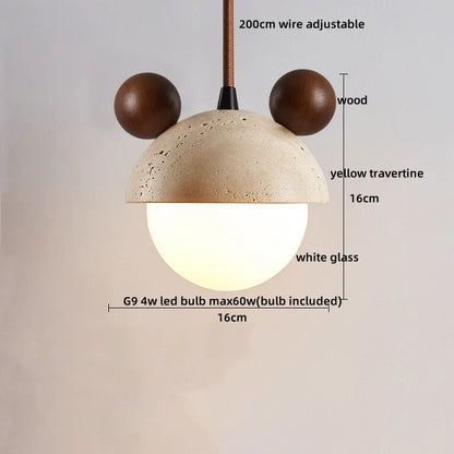 DecorBites™ Glass Ball Pendant Light - Adjustable Wire, LED, Yellow Travertine White, Dining Room