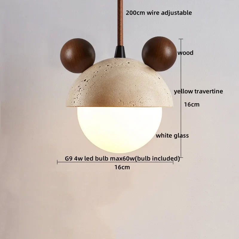 DecorBites™ LED Wood Pendant Light Adjustable Yellow Stone Bedroom Coffee Hanging Lamp