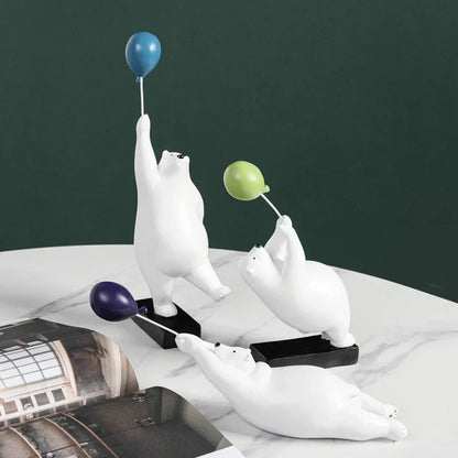 DecorBites™ Flying Bear Balloon Figurines: Modern Home Wall Decoration & Gift