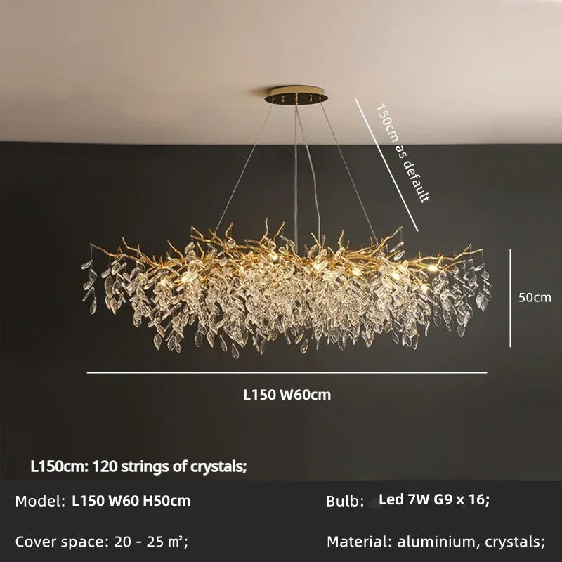 DecorBites™ Crystal Branch Chandelier LED Pendant Lamps Elegant Villa Living Room Gold Decor