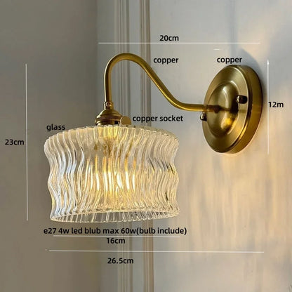 DecorBites™ Green Glass LED Wall Light with Copper Knob Switch for Modern Home Décor