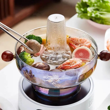 DecorBites™ Glass Hotpot: Thickened Heat-Resistant Crystal Pot for Home, Camping, Steaming & Boiling