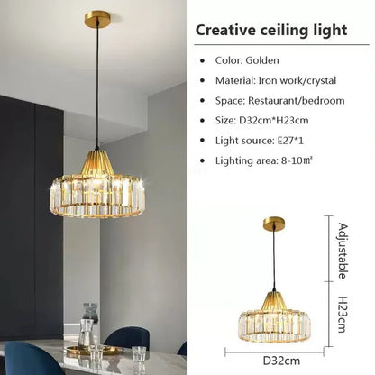 DecorBites™ Crystal LED Pendant Light: Retro Gold Lampshade for Living Room, Bedroom, Dining Room