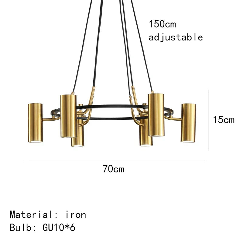 DecorBites™ Gold LED Ring Chandelier | Modern Black Wire Adjustable Lighting Fixture