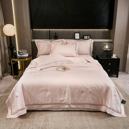 DecorBites™ Eucalyptus Fiber Jacquard Summer Quilt Set with Soft Silky Comforter, Sheet, Pillowcases